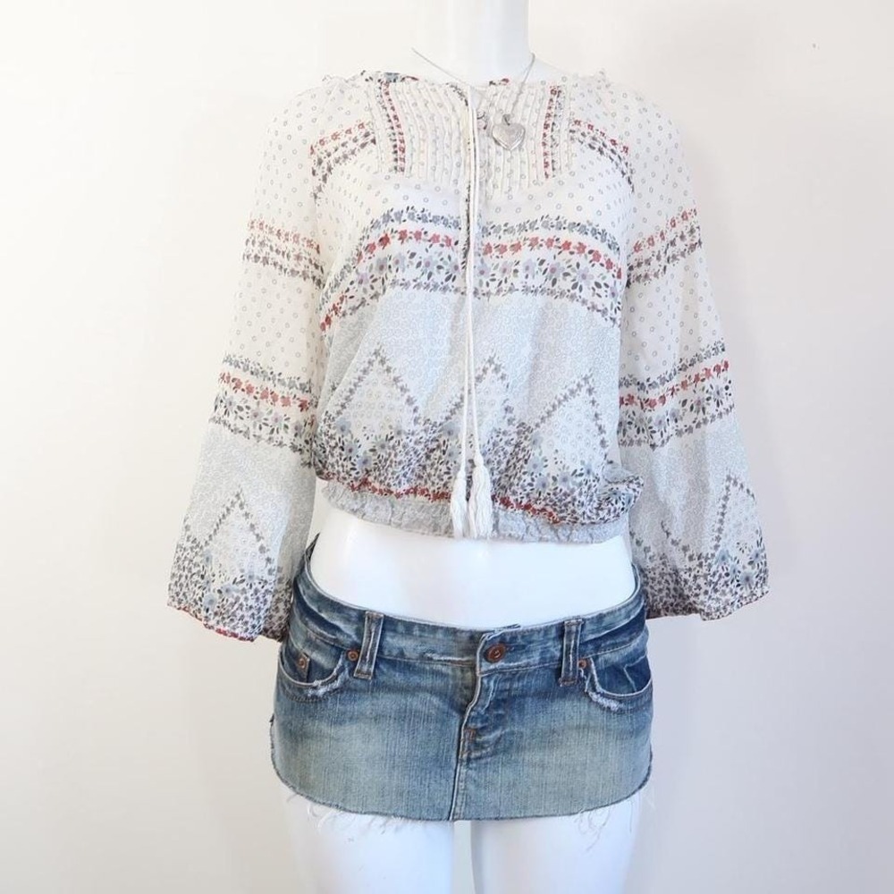 y2k delias boho floral peasant blouse sheer top